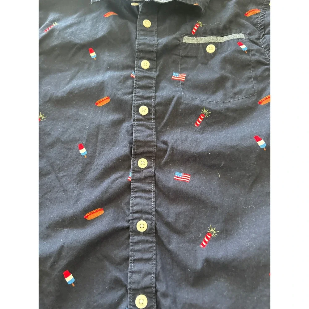 Gymboree Boys Navy Blue Americana All Over Print Button Down Shirt Size L 10-12